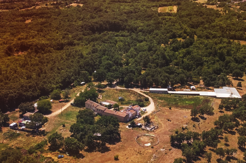Aerial view of Kumparička farm in the Istrian countryside